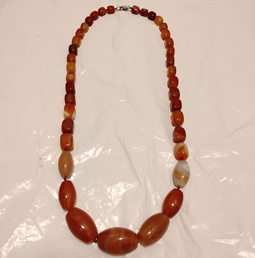 Vintage 925 Silver Red Agate 20" Necklace (Heavy 9oz